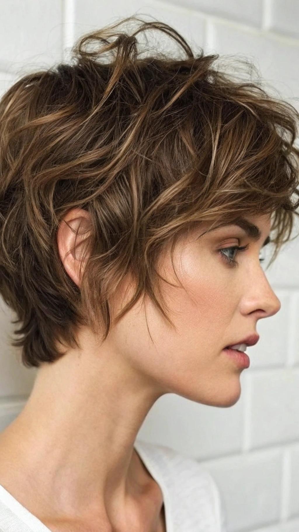 Corte shaggy para rosto triangular